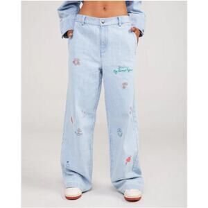 By Samii Ryan Women Embroidered Smiley face Jeans Sz. XL NWT Oversized Comfy